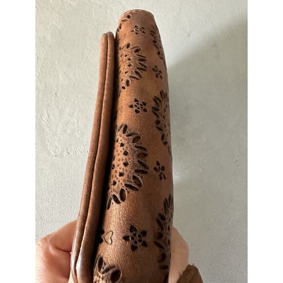 Women’s Boho Distressed Perforated Brown Leather Wallet - Picture 15 of 16